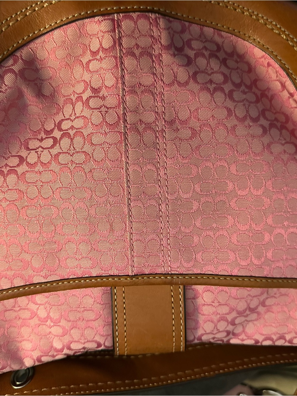 Coach Pink Signature Canvas Shoulder Bag with Brown Leather Trim - Picture 2 of 4